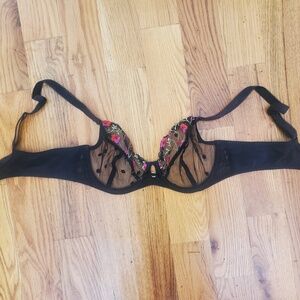 Gorgeous Sheer Black Floral Lace Bra, 34D